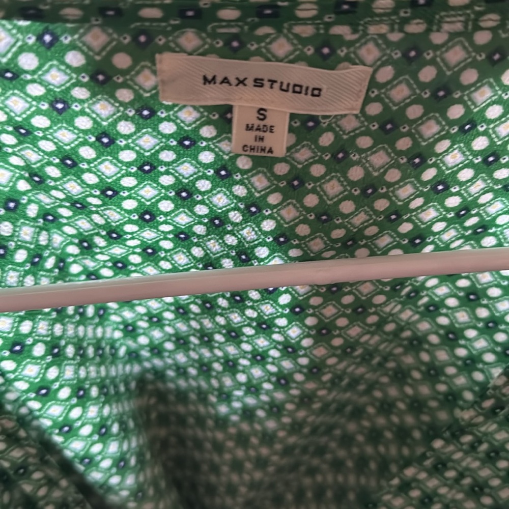 Max Studio Green Geometric Pattern Wrap Around Dr… - image 2